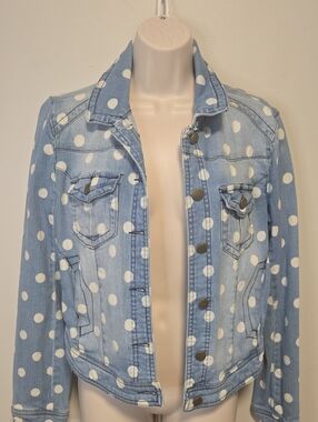 Fire Los Angeles Polka Dot Light Wash Denim Jacket - White Dot Blue Medium